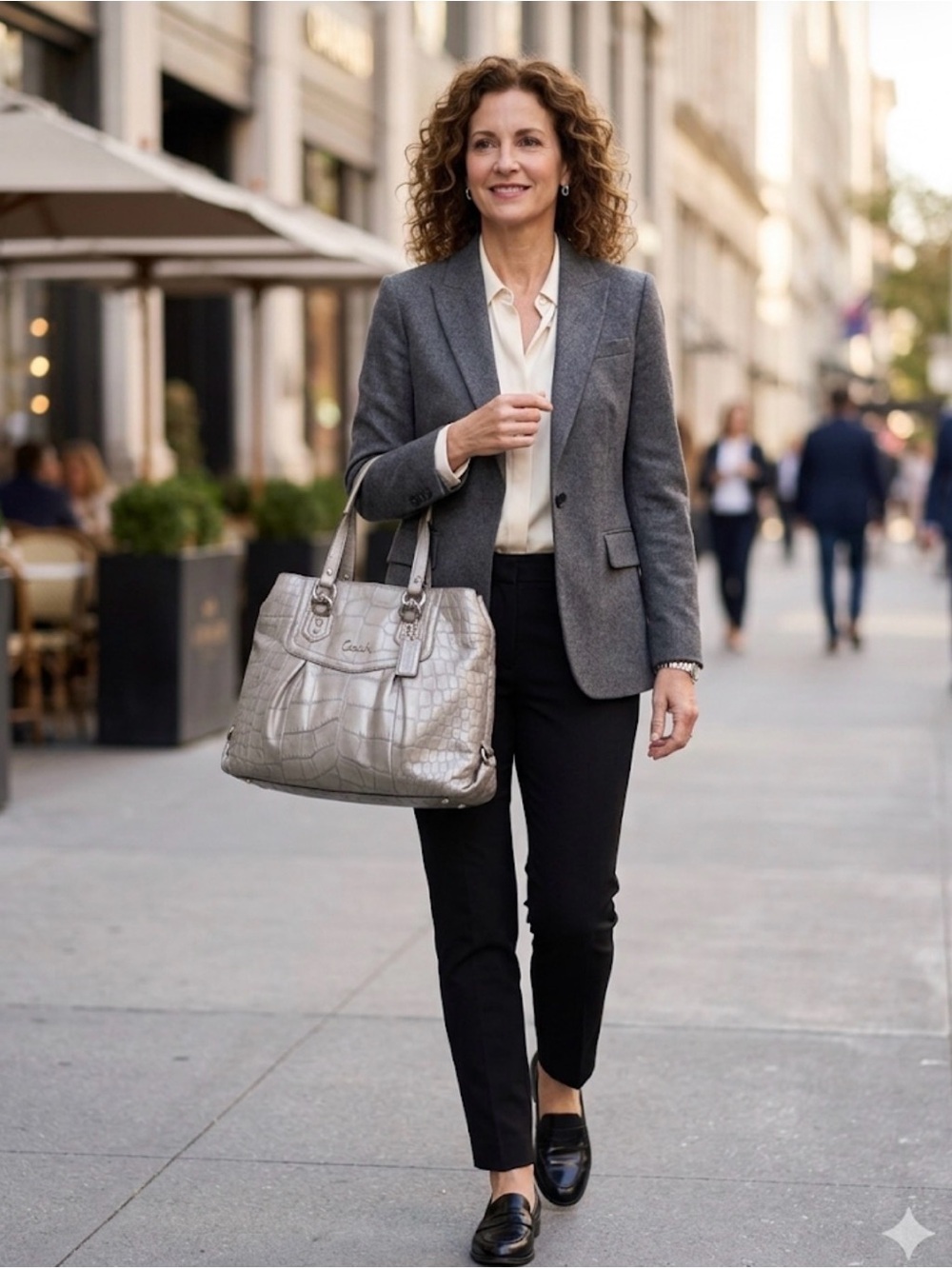 Coach Metallic Silver Croc-Embossed Leather Tote